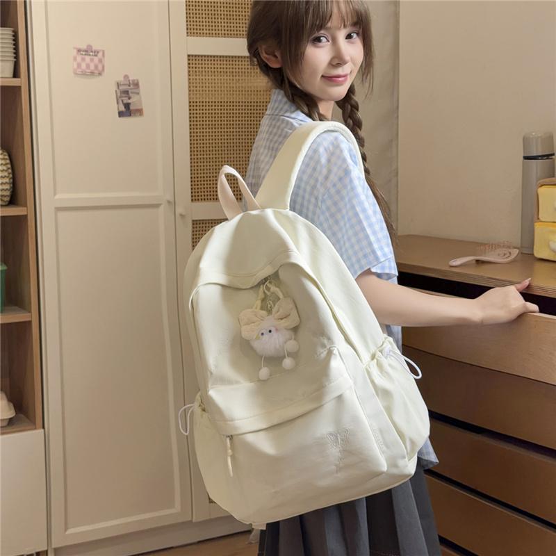 Cute Butterfly Embroidered School Backpack with Front Pocket Casual Daypack for Girls Daily Use