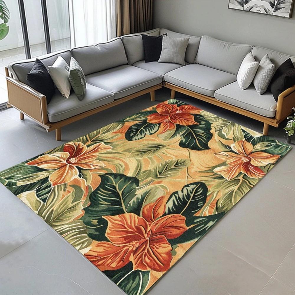 Teppich mit tropischem Blumen- und Blätterdruck für Zuhause, Wohnzimmer, Schlafzimmer, Küche. Weicher Teppich für Küche, Fußmatte, Schlafzimmer, Home Office
