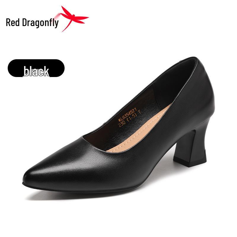 Red Dragonfly Women s Elegant Black Commuting Chunky Heel Leather Flats with Pointed Toe - Ideal for Interviews and Work. 38