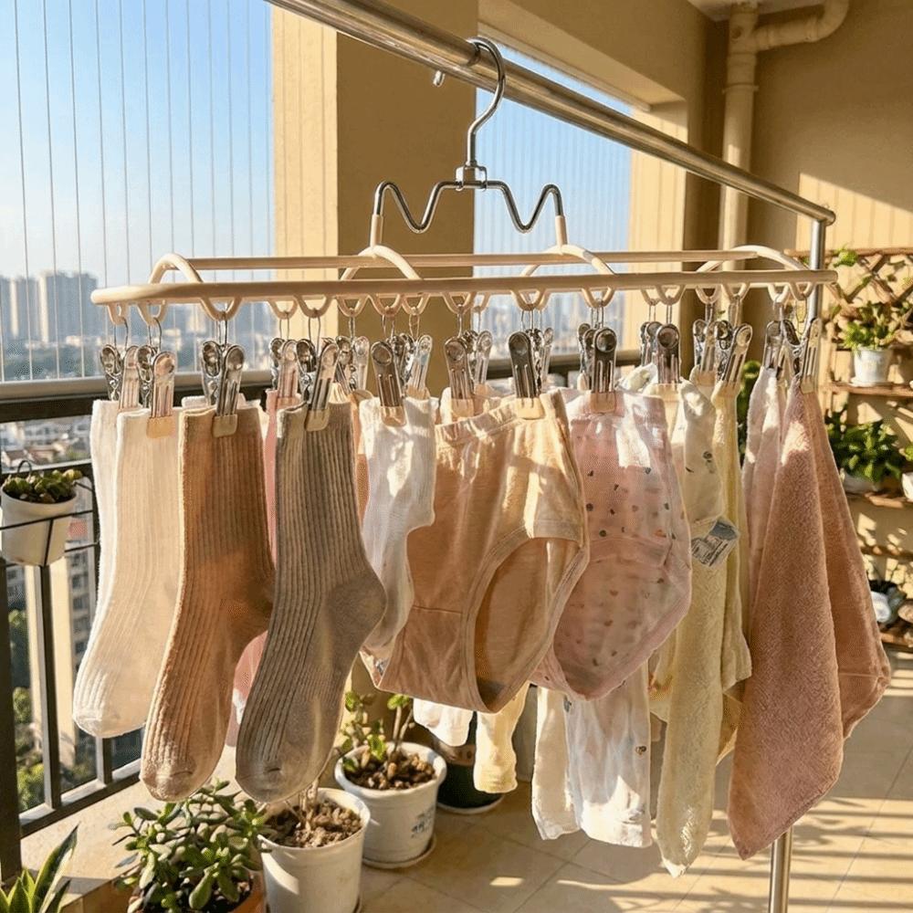 Stainless Steel Sock Drying Rack Windproof Clothes Hanger Portable Underwear Holder Outdoor Drying