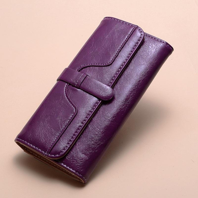 

Qi Manshi Женский длинный кожаный кошелек-трифолд в корейском стиле со шнурком - Модный ретро однотонный кошелек фиолетовый