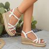 2025 summer new fashionable and comfortable sandals large size high-heeled open-toed sandals one-word buckle wedge sandals
