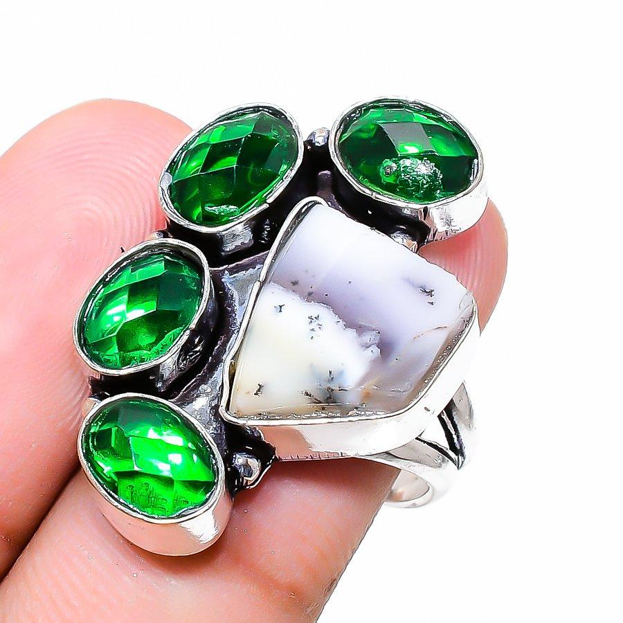 

Natural Dendrite Opal, Diopside Gemstone 925 Sterling Silver Ring Size 6.5 Q0F06