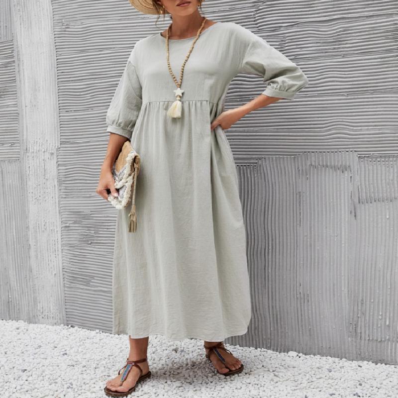 A Women's Fashionable Lantern-sleeved Loose Pocket Dress