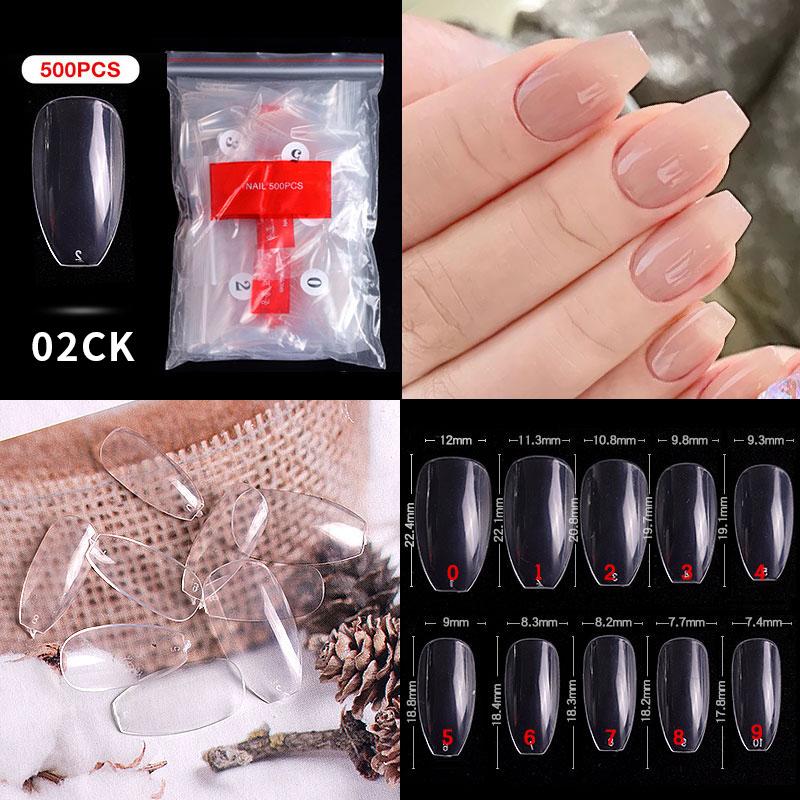 500Pcs/Bagged False Nail Tips Acrylic Practice Nail Capsules Artificial Nails Soft Gel Full Cover Coffin Nail Tips Manicure Tool
