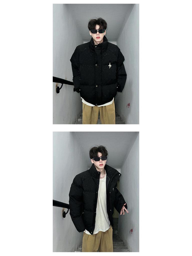 2024 Men's Full Sky Star Warm Cotton Jacket - Thickened, Loose Fit, American High Street Style Casual Winter Outerwear