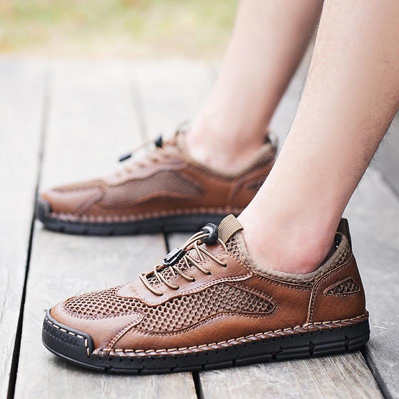 Men's Summer Casual Breathable Mesh Sport Shoes - Hand-stitched, Hollow Design, Large Size