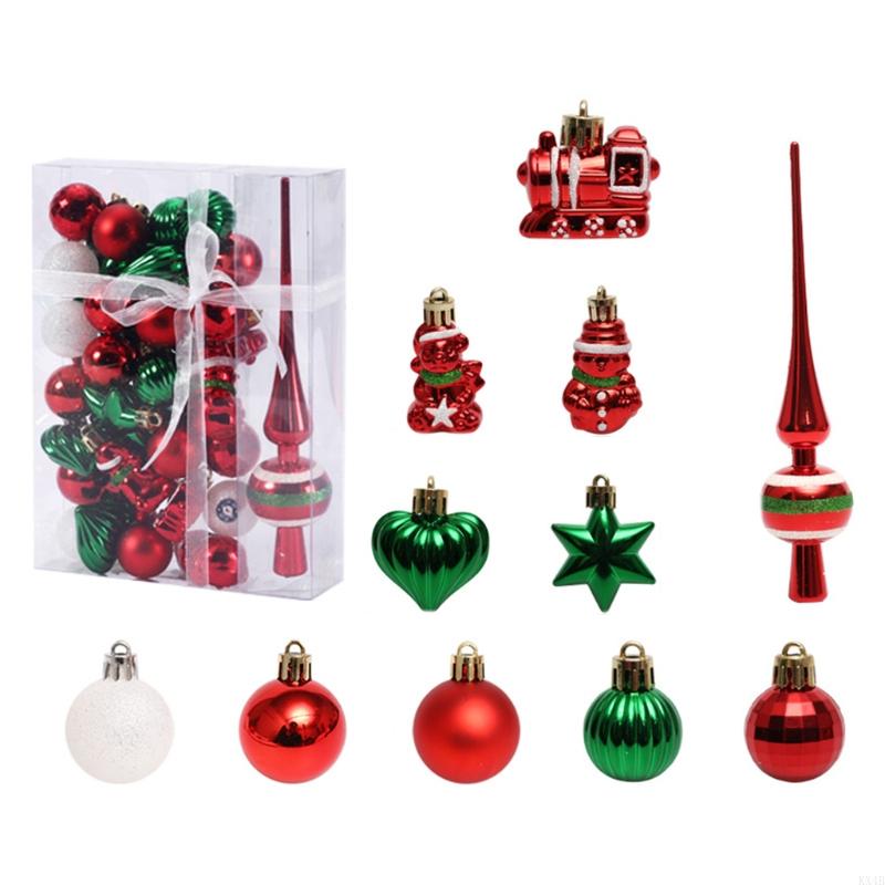 KX4B 34pcs Christmas Ball Ornaments Hand Painted Shatterproof Christmas Baubles Hanging Xmas Tree Holiday Wedding Party Decor