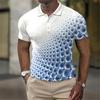 Marble Print Short Sleeve Zip Collar Polo Shirt, Trendy Casual Top