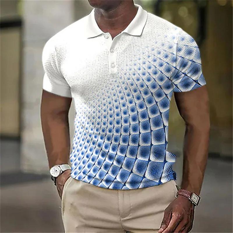 Marble Print Short Sleeve Zip Collar Polo Shirt, Trendy Casual Top