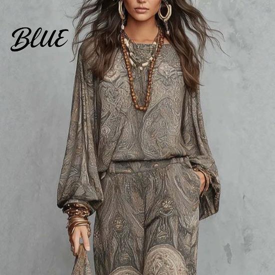 Breathable Fabric Clothes Boho Print 2 Piece Sets for Women Casual Long Sleeve