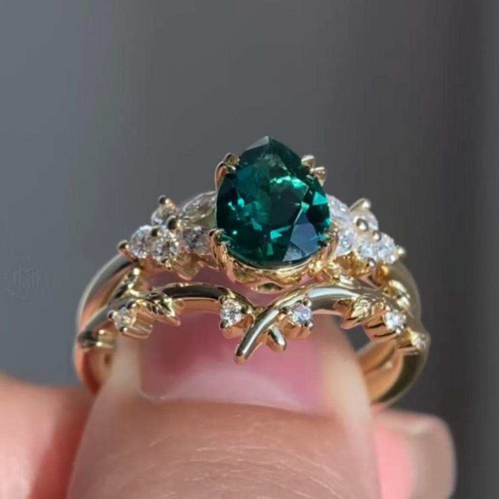 Sanjie London Green Water Drop Ring: Stylish & Versatile Women's Jewelry