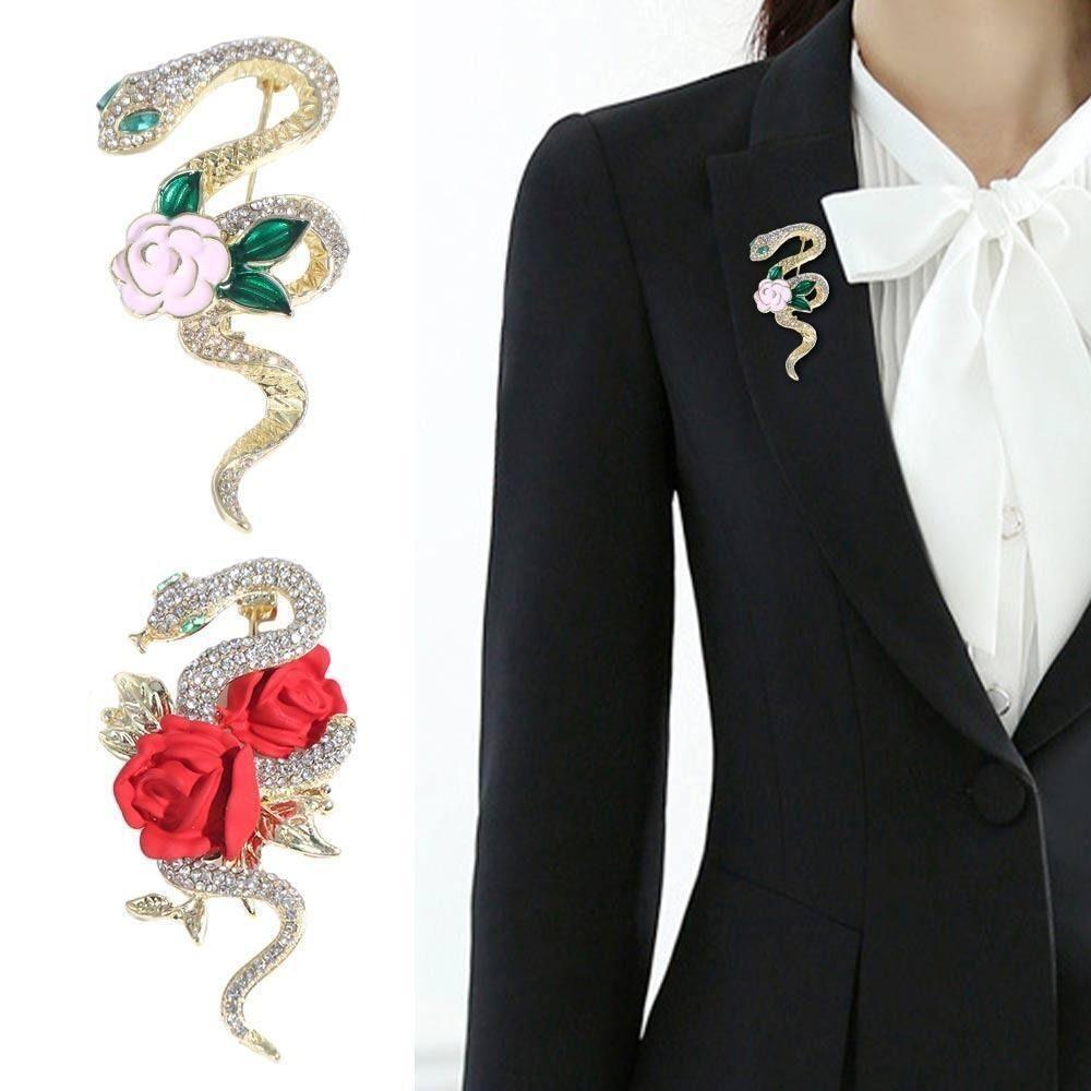 

Alloy Snake Brooches Crystal Rose Brooches New Flower Plant Brooches Party Jewelry білий