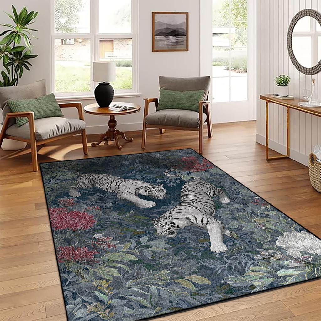Chinese Style Retro Tiger Pattern Living Room Carpet Oriental Classical Decoration Lounge Sofa Rug Bedroom Non-slip Washable Mat
