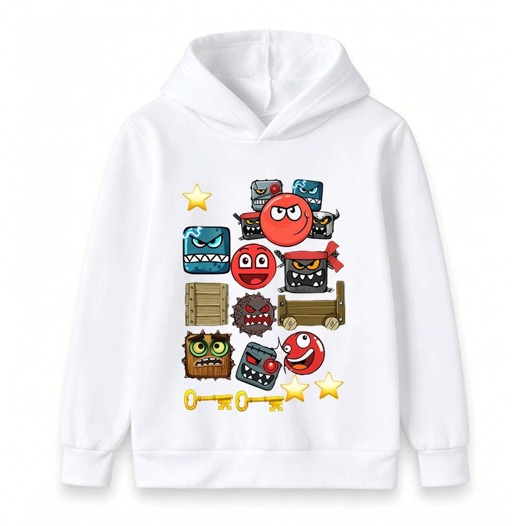 Kids Boys Girls Hoodie Cartoon Red Ball Angry Monsters Print Casual Pullover Hooded Sweatshirt For Children Daily Wear