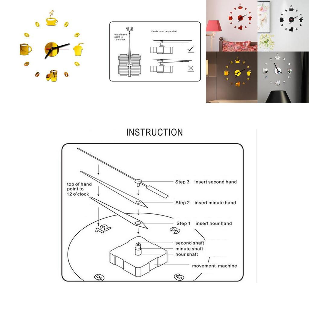 Tasse à café élégante Horloge murale 3D moderne Autocollant Pour Décoration de bar à domicile DIY Élégant