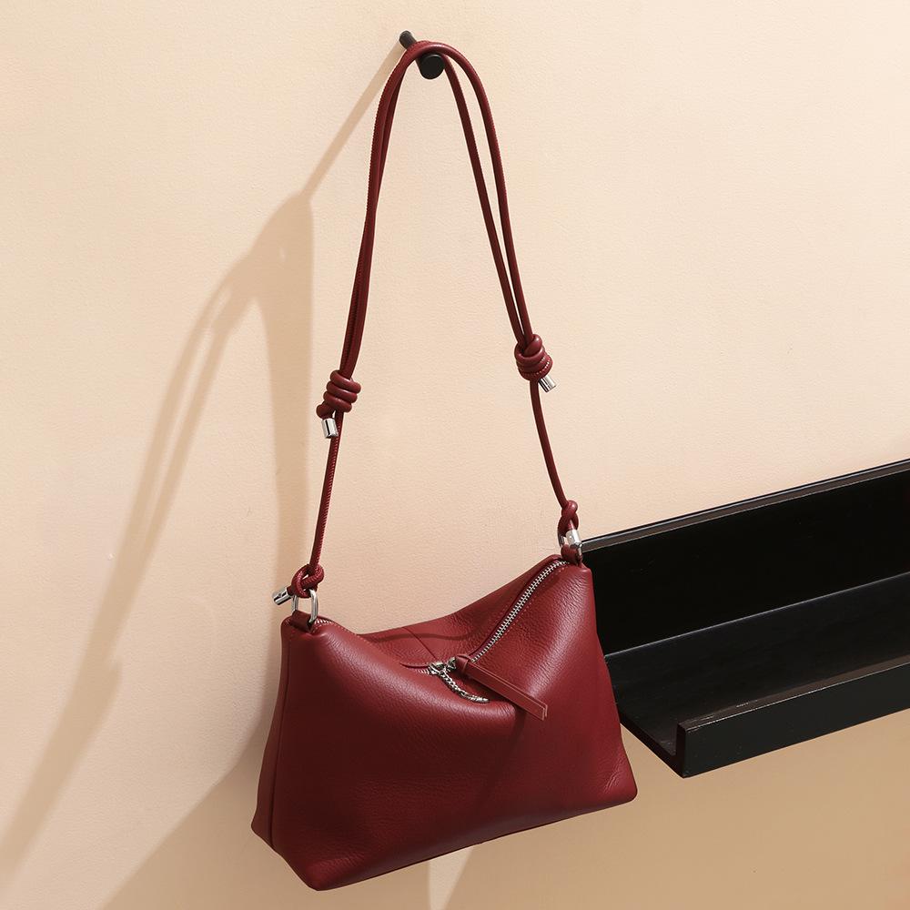 Top-grain Leather Drawstring Underarm Single-shoulder Bag, Women's Bag with Large Capacity and A High-end Feel, Crossbody Bag