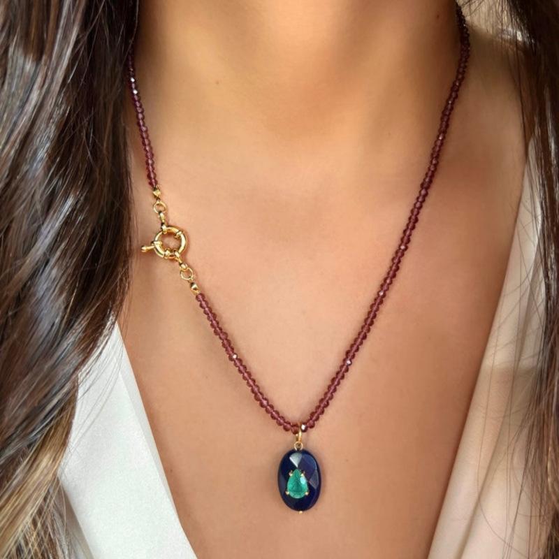 

Stainless Steel Style Natural Stone Niche Necklace Versatile Style Temperament Collarbone Chain