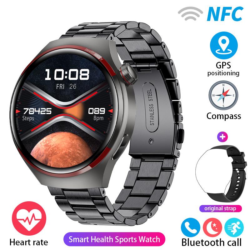 

2024 для Watch Pro Smart Watch Men GPS Tracking AMOLED 360*360 HD экран Bluetooth Call Sports Smart Watch Silicone+steel чёрный