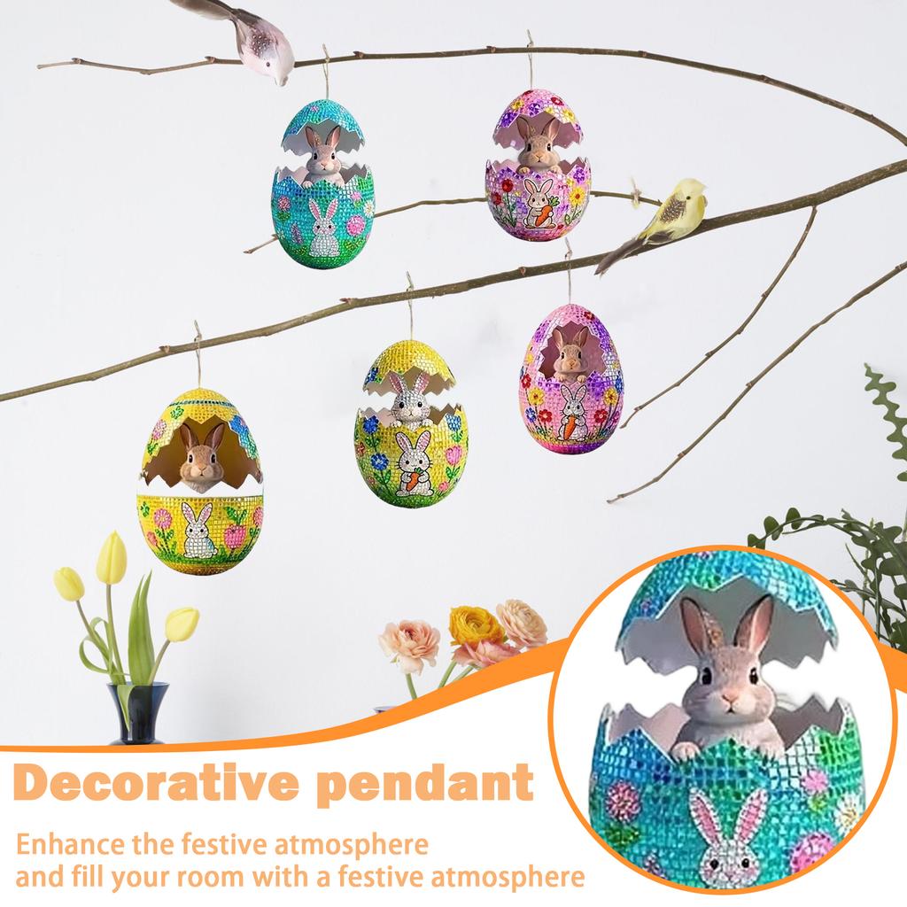 Wooden 8pcs Easter Egg Decoration Pendant, Wooden Group Of Little Rabbits Hanging Decoration