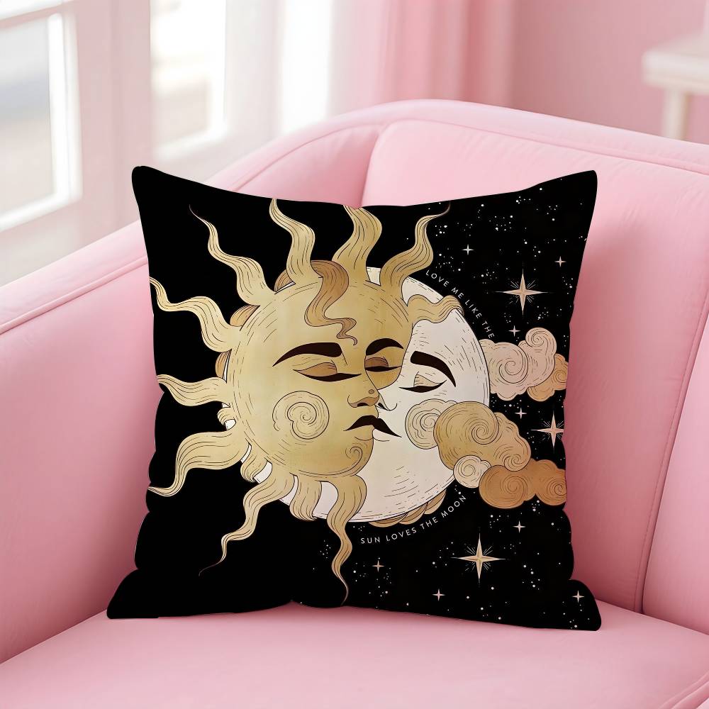 Sun Moon Mandala Series Pattern Pillow Case Anti-Dustmite Pillow Invisible Zipper Silky Short Plush Sofa Cushion Cover