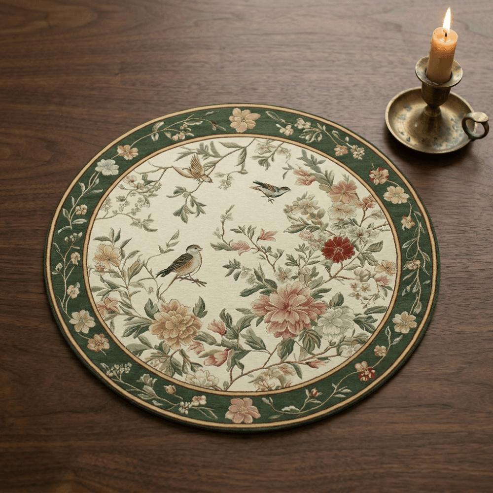 Anti-scald Flower Linen Table Mat Anti-slip Round Dining Mat Party Table Decoration