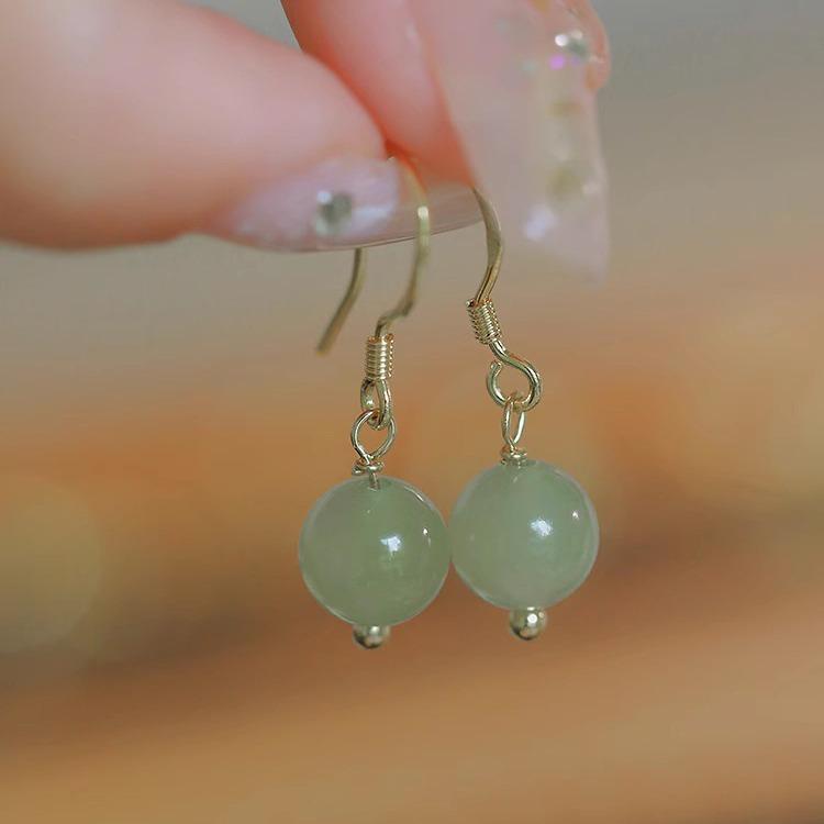Hetian Jade Ear Hook Earring Women's High-end Temperament Ethnic Retro Earrings Cloisonne Craft Dangler Gift