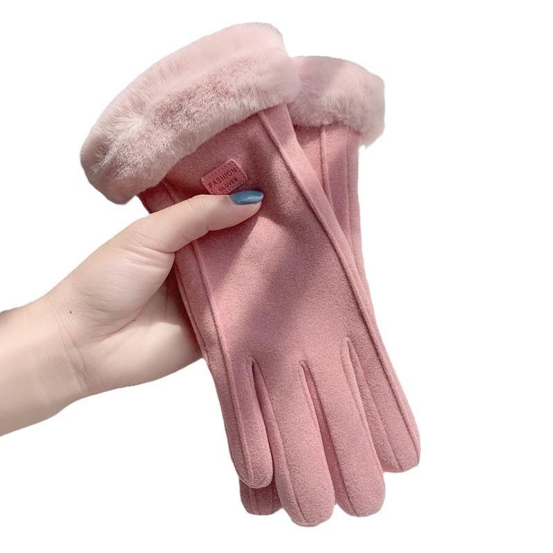 Warm gloves women's winter velvet thickened suede autumn and winter cold touch screen new cycling skiing gloves