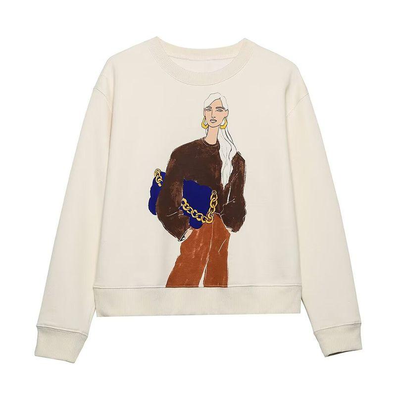 

Kaslead New Arrival Women s Clothing Fashion Style Stylish Simple and Versatile round Neck Girl Print Sweatshirt 5644664 Beige White L