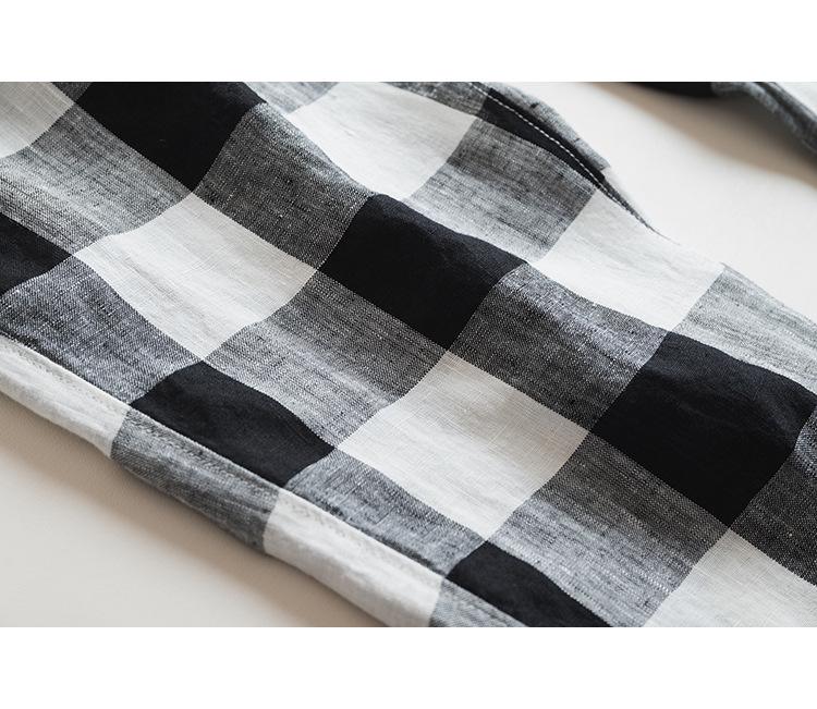 Women's Artisan Pure Linen Plaid Harem Pants with Elastic Waist & Drawstring - New Style #010