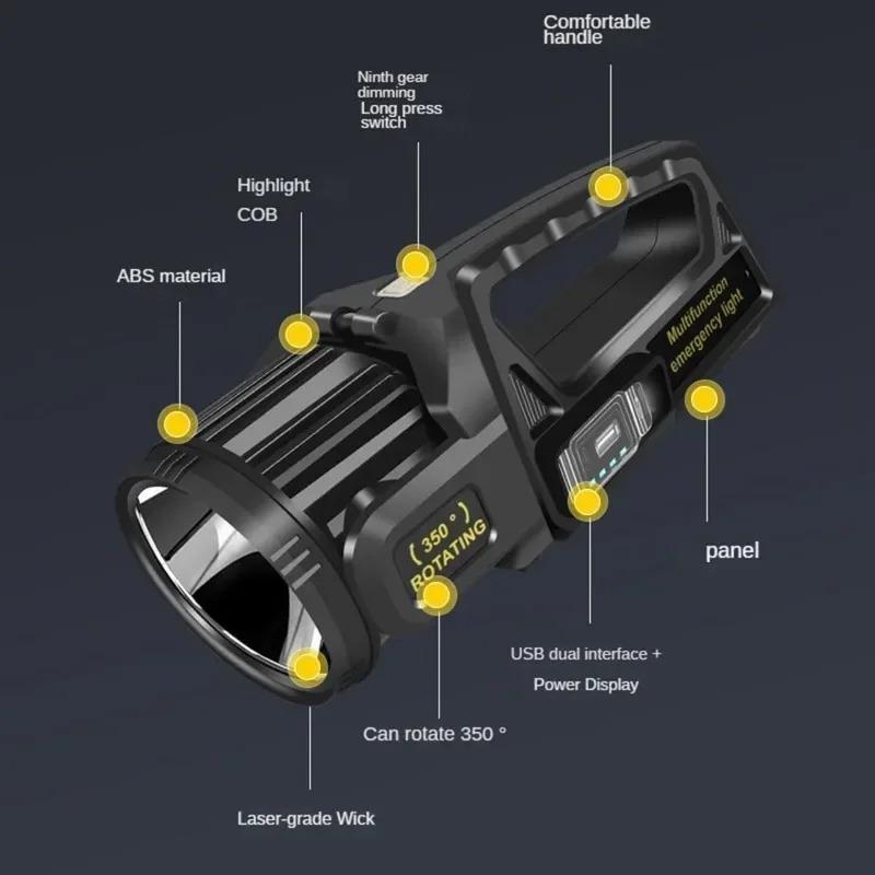 Tragbare Solar-LED-Taschenlampe COB Arbeitsleuchte USB Wiederaufladbar Wasserdicht Handheld Suchscheinwerfer Outdoor-Scheinwerfer für Camping