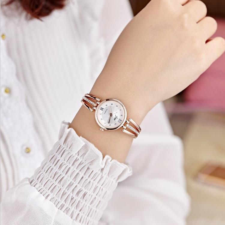 Echte Damen Strass Stahlband Runde Uhr - Koreanischer Stil Studentenmode