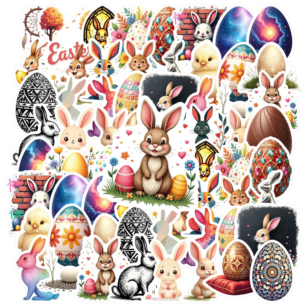 35-70pcs Easter Decorations Stickers Color Eggs Rabbit Graffiti Sticker Pack Gift Diy Skateboard Phone Laptop Diary Book