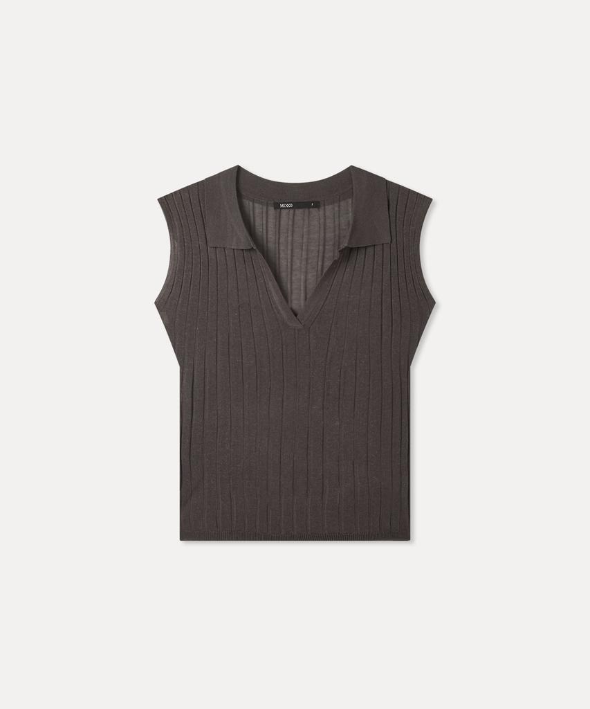 MIXXO Open Collar Ribbed Sleeveless Knit_Miwkag91As