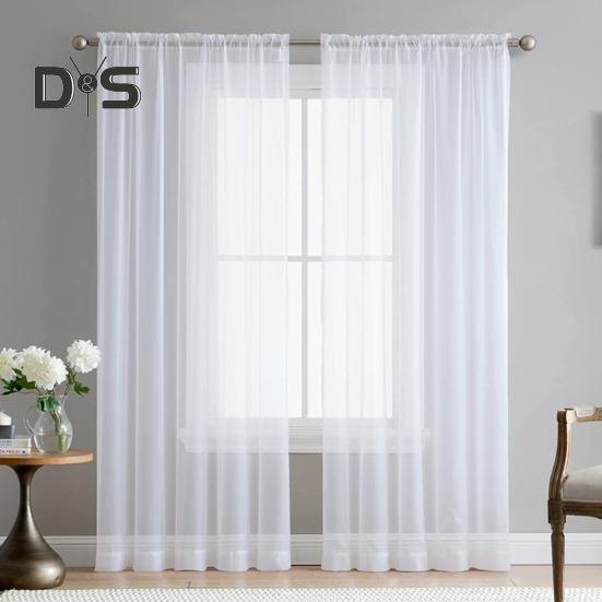 2 Stück Fenstergaze, durchscheinend, dekorativ, atmungsaktiv, pastoraler Stil, Stangendurchführung, maschinenwaschbar, Heimdekoration, Fenstervorhang, Haushalt