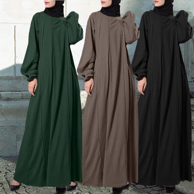 Vestido feminino sólido dubai turquia abaya hijab muçulmano babados vestido verão outono manga comprida maxi vestido longo