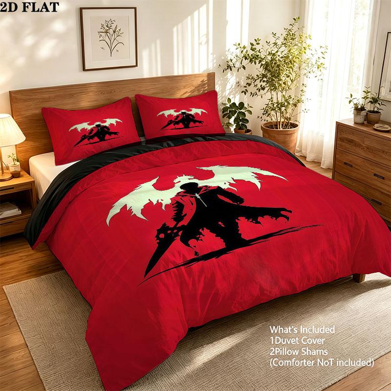 Devil May Cry Pattern Bedding Quilt Set Quilt Cover Pillowcase Home Birthday Gift(1 * duvet cover + 2 * pillowcase, without core)
