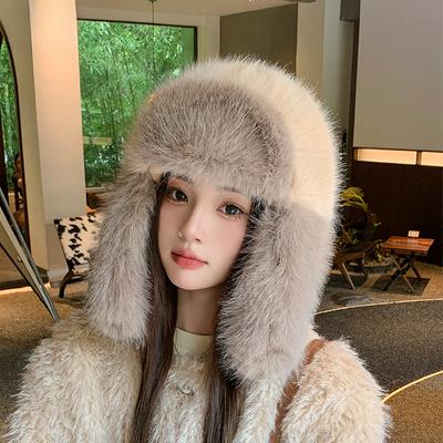 Women's Plush Warm Ear Protection Hat Autumn and Winter Thick Outdoor Casual Fashion Solid Color Skiing and Cycling Hat