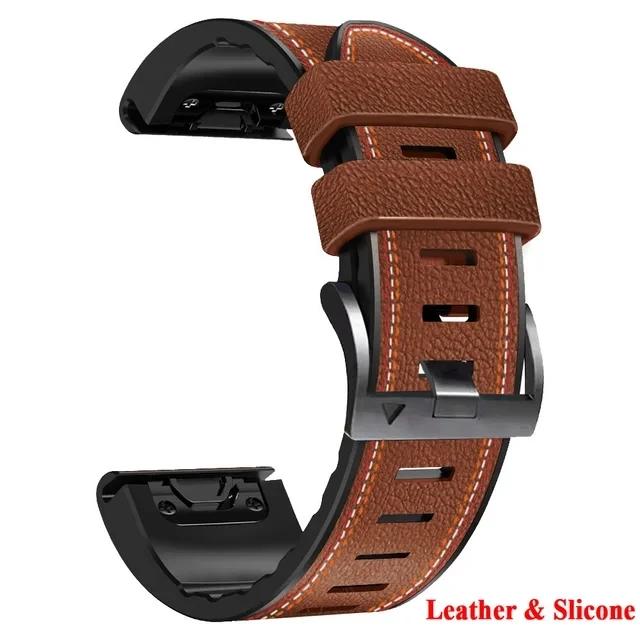 Bracelet de Montre Classique 22 26MM Cuir+Silicone Pour Montre Connectée Garmin Fenix 7X 7 6X 6 Pro 5X 5 Epix Gen 2 Bracelets Easyfit