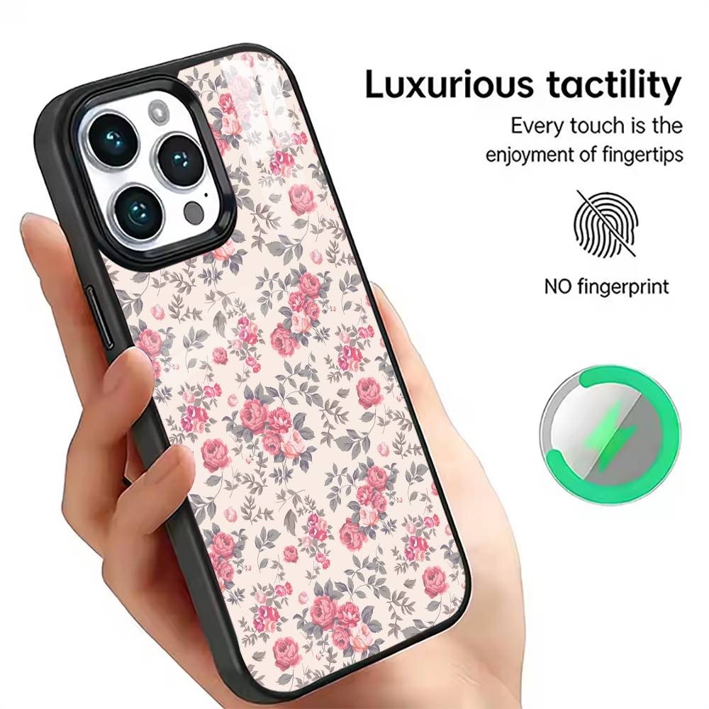 

Vintage Flower Phone Case For iPhone17,16,15,14,13,12,11 Plus,Pro Magnetic with Magsafe Wireless Charging iPhone11PROMAX