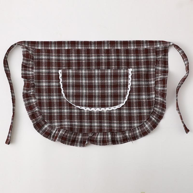 Apron Square Check Half Waist Apron Cotton Material Stain Resistant Breathable Home Cooking Work Clothes Kitchen Accessories