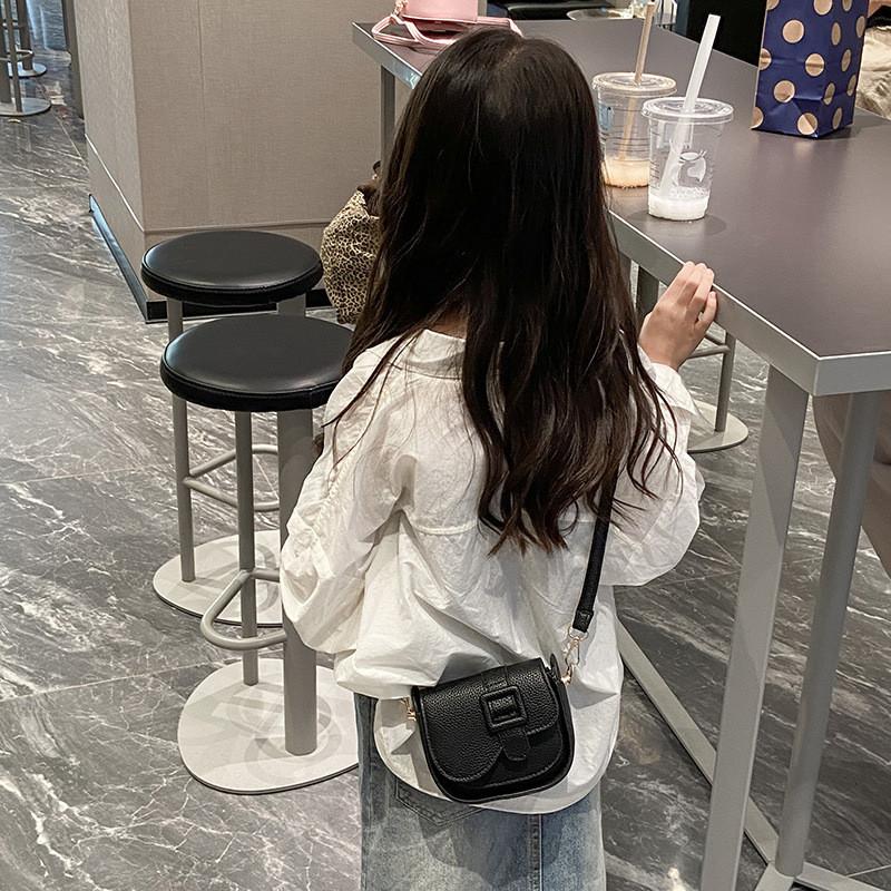 Trendy Korean Style Mini Shoulder Bag For Kids Stylish Pu Crossbody Accessory Black Pink Purple White