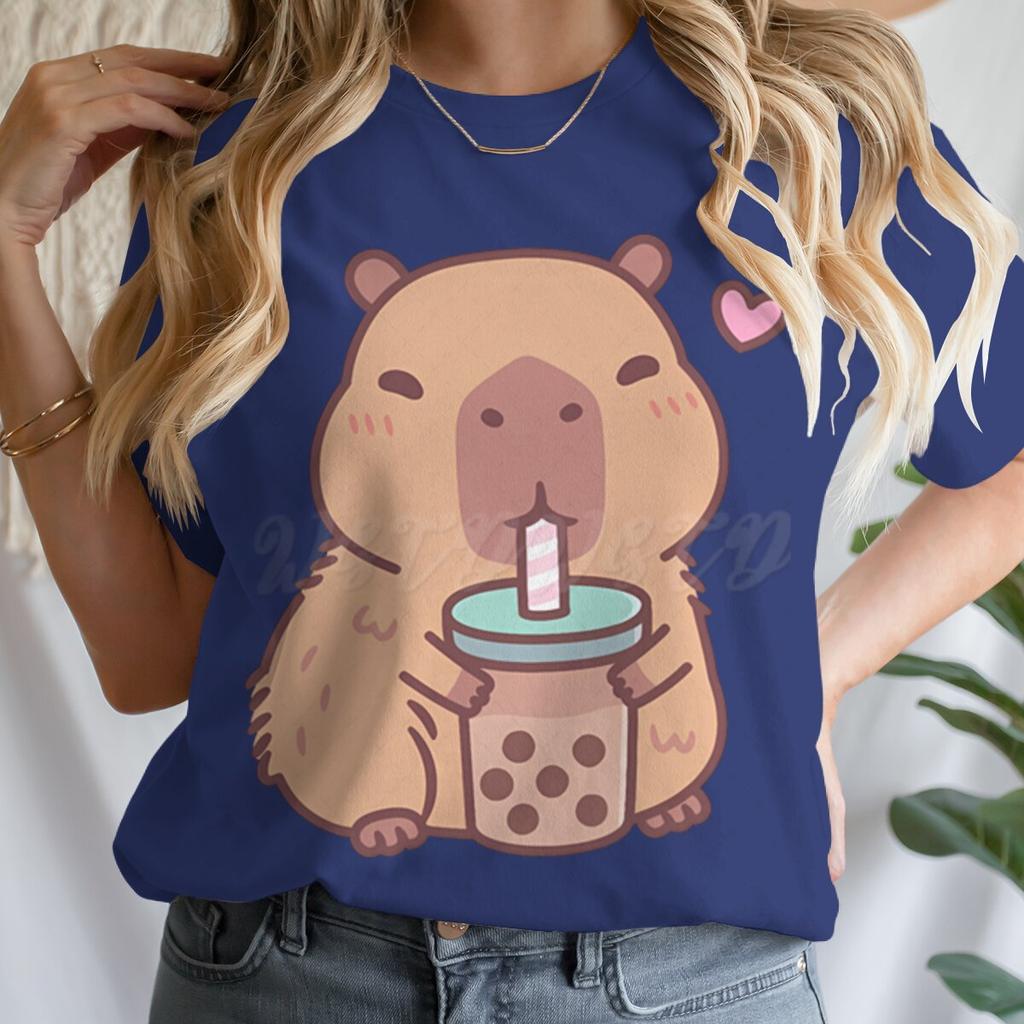 Tie Dye Animal Graphic Lover Gift Shirt Tee Capybara Kawaii Cartoon T-shirts Crew Neck Casual Summer Drink Tops