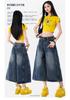 Spring and Summer New American Loose Wide-leg Eight-point Jeans Women's High-waisted and Thin Retro Seven-point Medium Pants