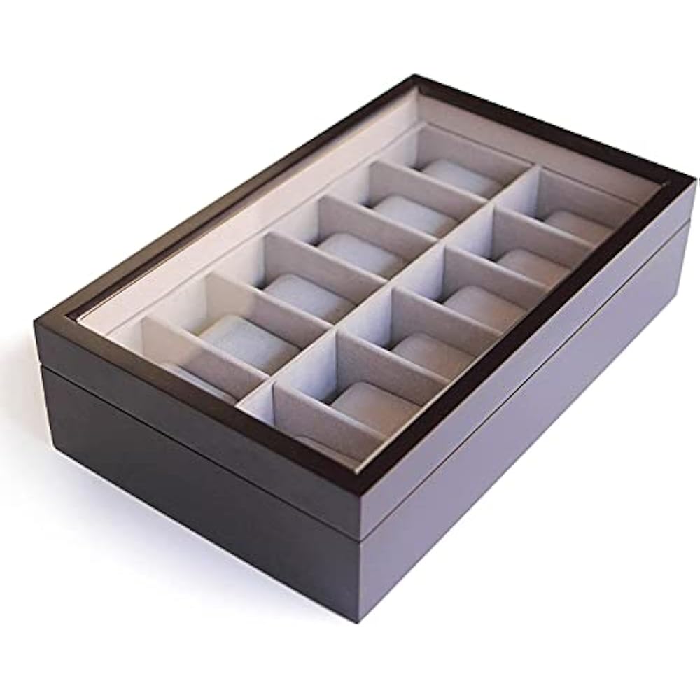 Case Elegance (Case Elegance) Watch Case Solid Wood Espresso Color Watch Glass Display Case Colle...