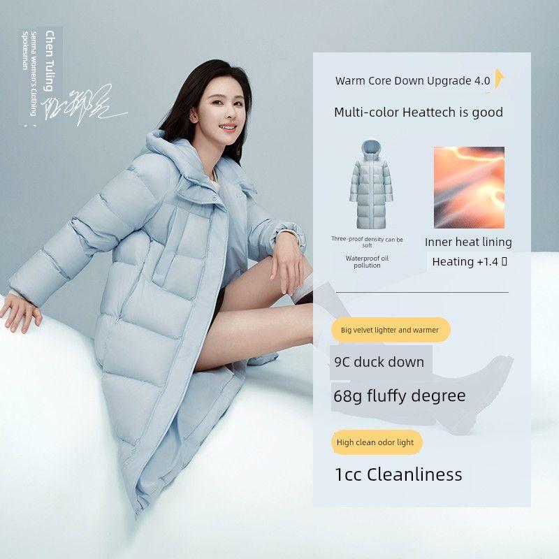 

Chen Torino Пуховик в том же стиле Женский Длинный 2024 Зима Новое поступление Свободная Трехзащитная Верхняя одежда Черный Пуховик Pink Blue (white duck down) 80081 160/84A/M