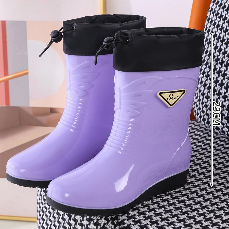 Medium Tube Rain Shoes Women's Water Skiing Shoes Water Glue Shoes Fashion Rain Boots Wear Winter Warm Women's Water Boots Overshoes