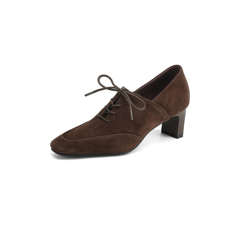 

Fashion NEW Spring/Autumn Women Pumps Square Toe High Heel Shoes Concise Sheep Suede Leather Shoes for Women Brown Lace-up Handmade Shoe 34 коричневый