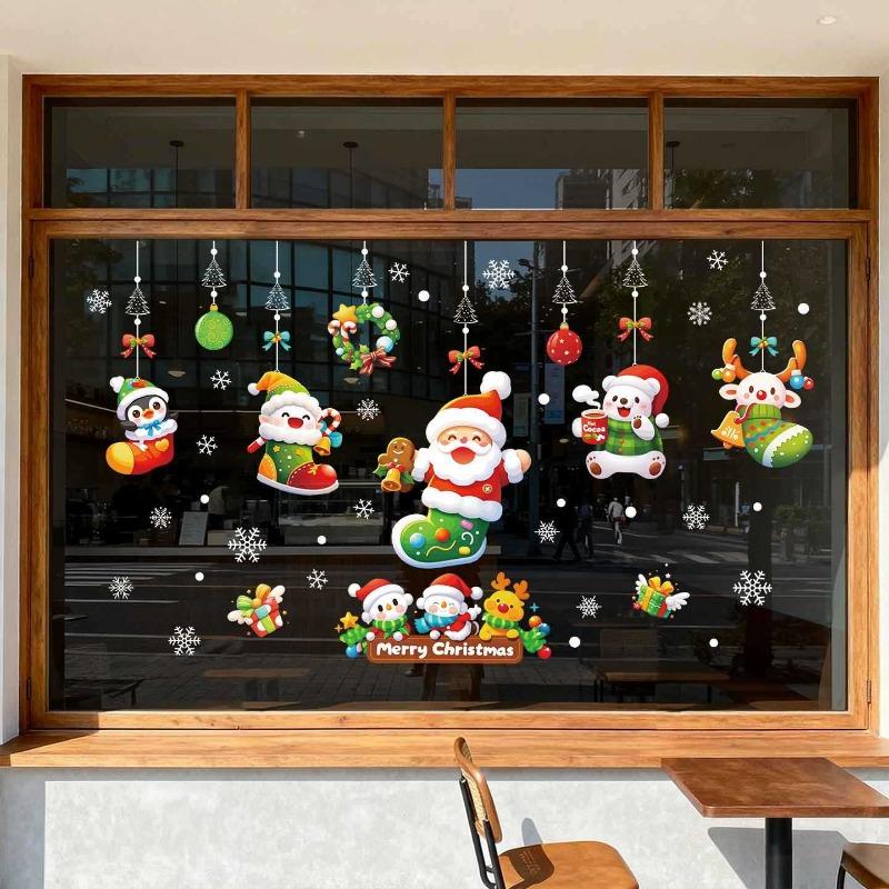 Рождественское украшение Статическая наклейка на окно Наклейка на стеклянную дверь Расположение сцены Деда Мороза Атмосфера