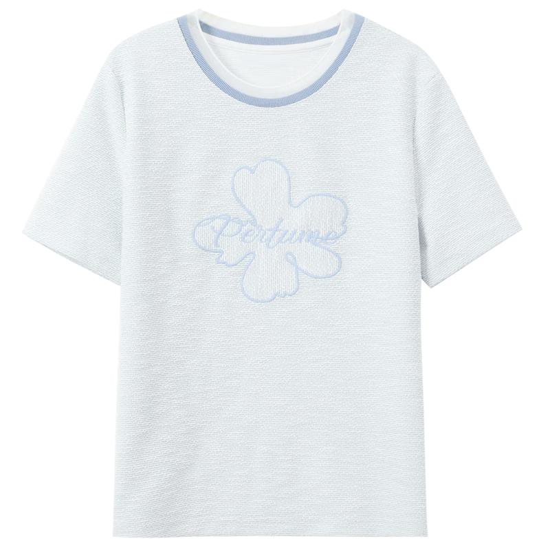 SANCITY 2026 Spring Floral Letter Embroidered T-Shirt XL